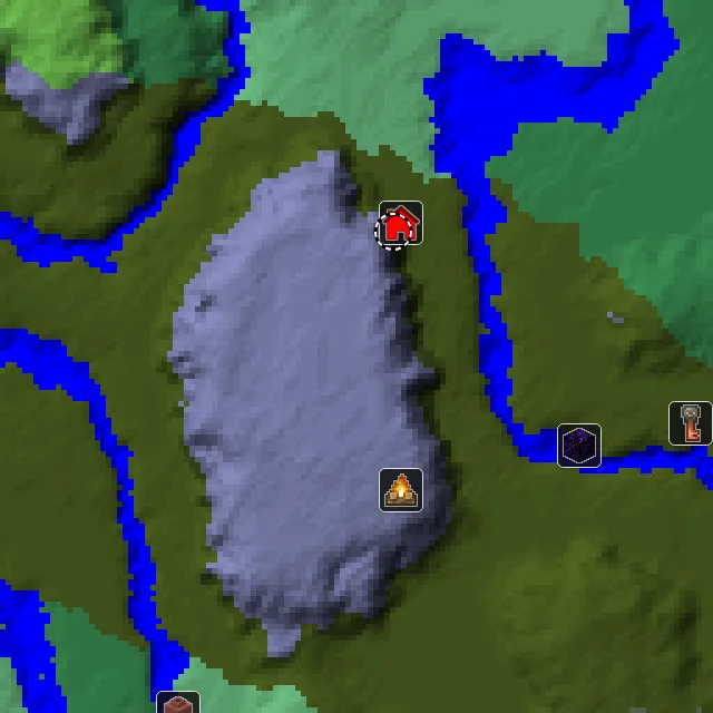 Overworld biome map of seed 4895472382419828 around spawn, with the abandoned camp and pale garden marked