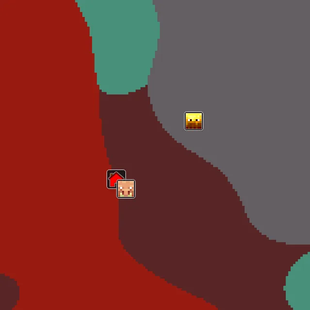 Nether biome map of seed 138797839164044 around Nether 0, 0, with the bastion and fortress marked