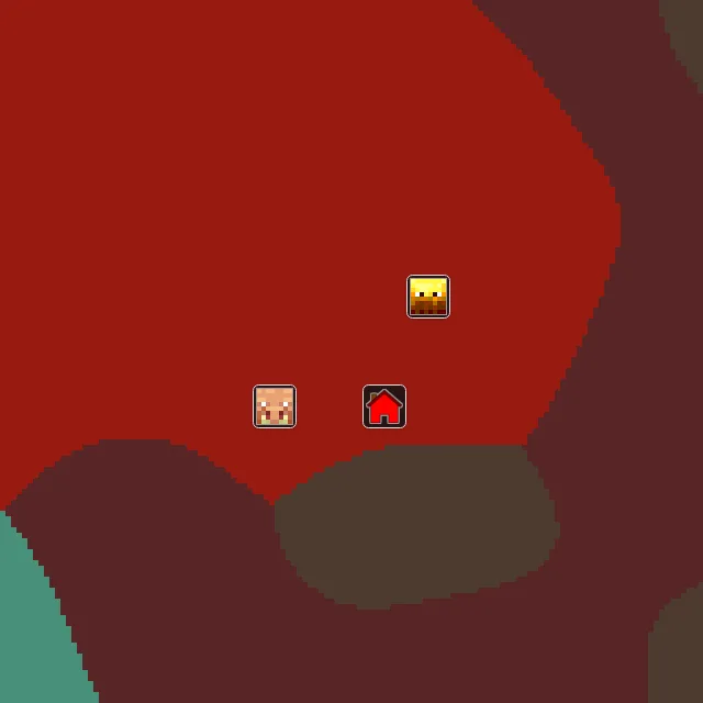 Nether biome map of seed 149453541694791 around Nether 0, 0, with the bastion and fortress marked