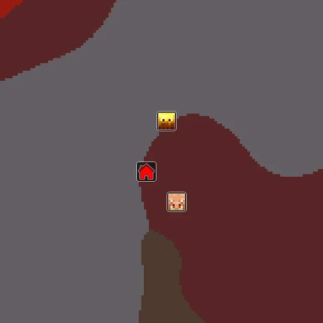 Nether biome map of seed 161492380098657 around Nether 0, 0, with the bastion and fortress marked