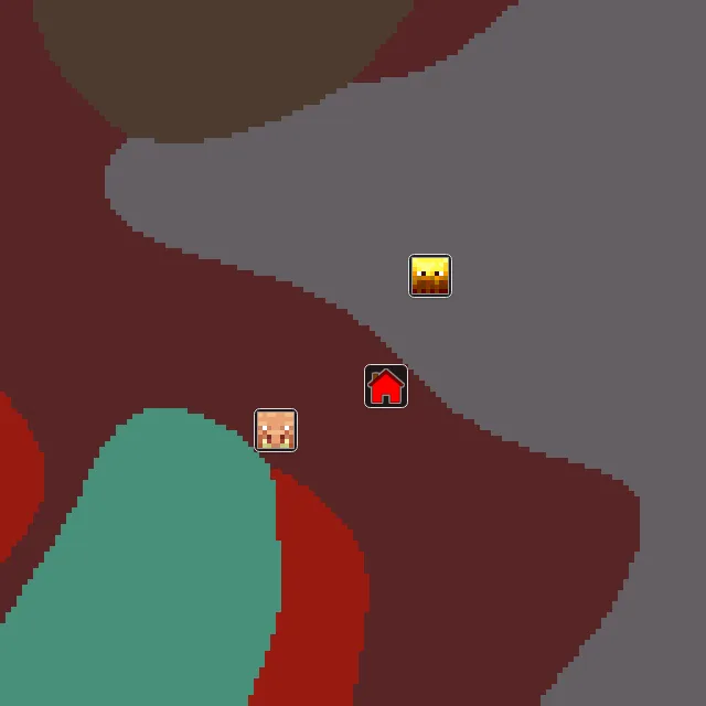 Nether biome map of seed 240005838359373 around Nether 0, 0, with the bastion and fortress marked