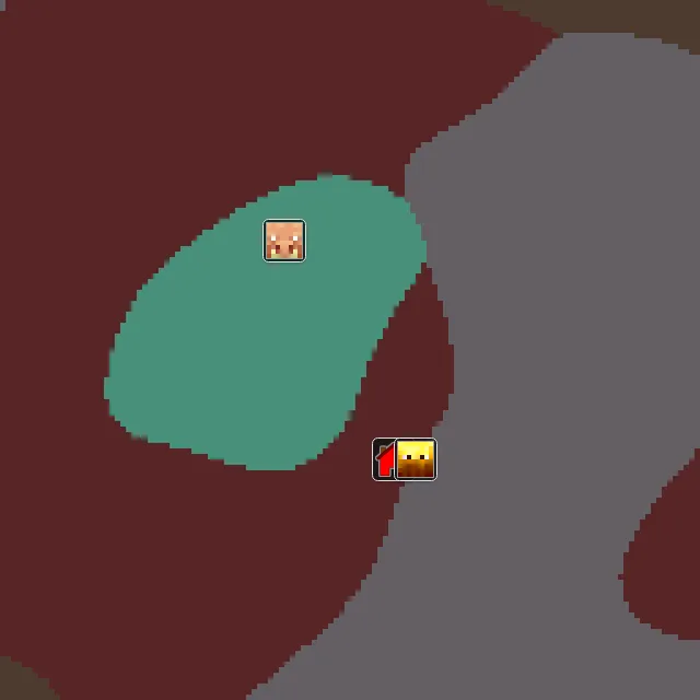 Nether biome map of seed 256836257451805 around Nether 0, 0, with the bastion and fortress marked