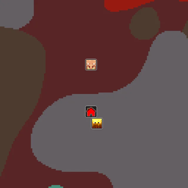 Nether biome map of seed 280694549017343 around Nether 0, 0, with the bastion and fortress marked
