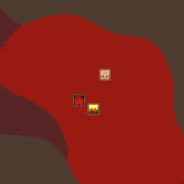 Nether biome map of seed 175127568407683 around Nether 0, 0, with the bastion and fortress marked