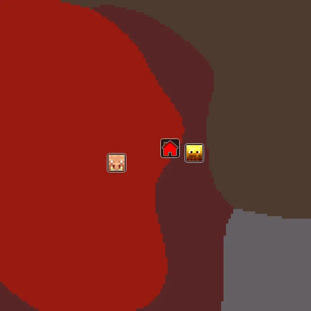 Nether biome map of seed 88077025552507 around Nether 0, 0, with the bastion and fortress marked