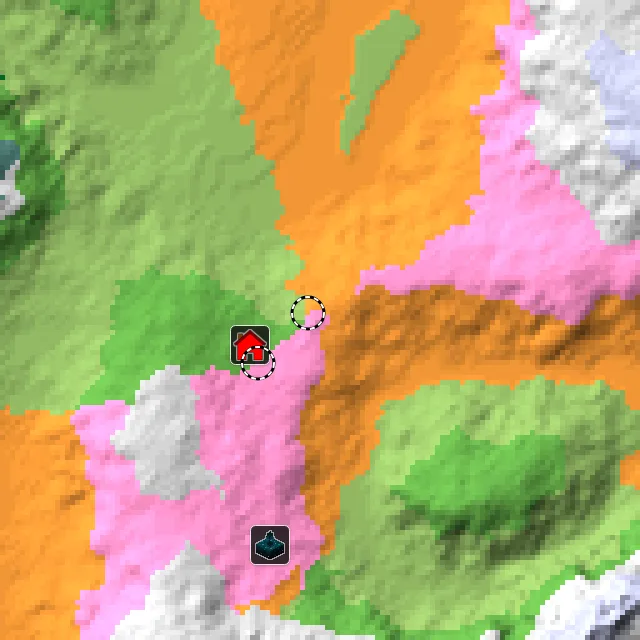 Overworld biome map of seed -1844727049180781334 around spawn, with the dappled forest and cherry grove marked