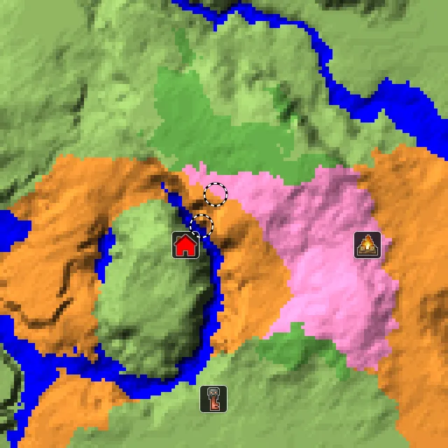 Overworld biome map of seed -2620425120371619106 around spawn, with the dappled forest and cherry grove marked
