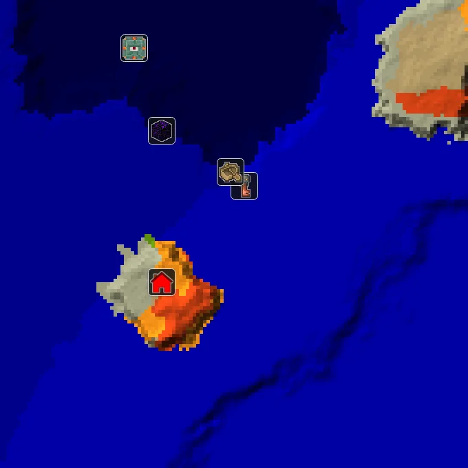 Overworld biome map of seed -4433978289668157977 around spawn, with the spawn marked