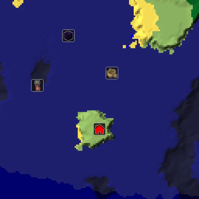 Overworld biome map of seed -47011050951319864 around spawn, with the spawn marked