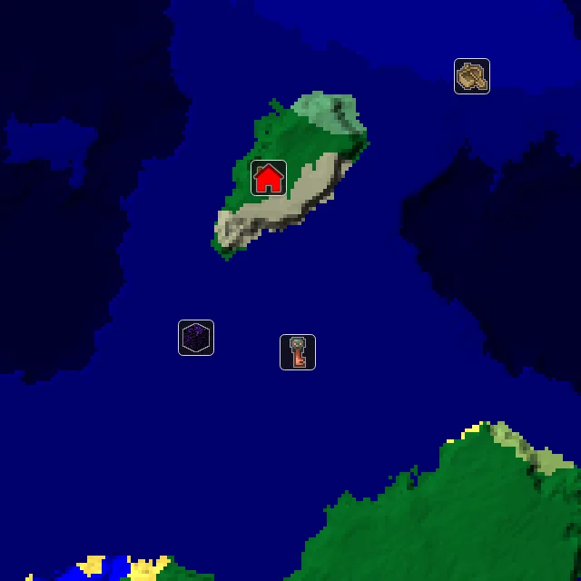 Overworld biome map of seed -5247003815059936884 around spawn, with the spawn marked