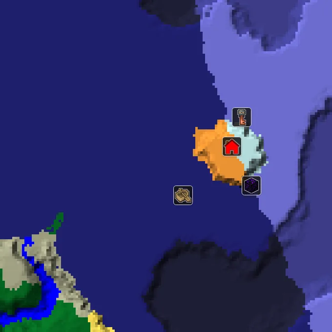 Overworld biome map of seed -6868107009993537766 around spawn, with the spawn marked