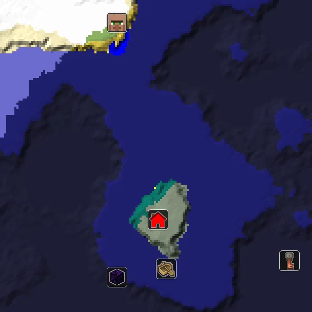 Overworld biome map of seed 1930026271562040358 around spawn, with the spawn marked