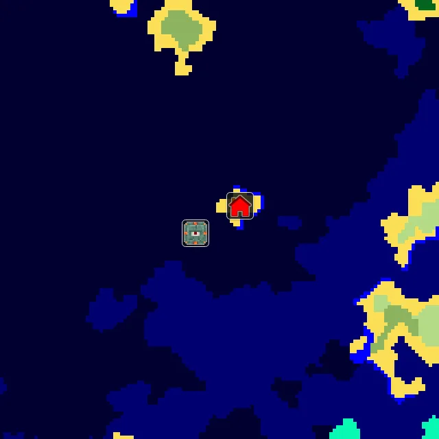 Overworld biome map of seed 4783603841326620 around spawn, with the monument marked