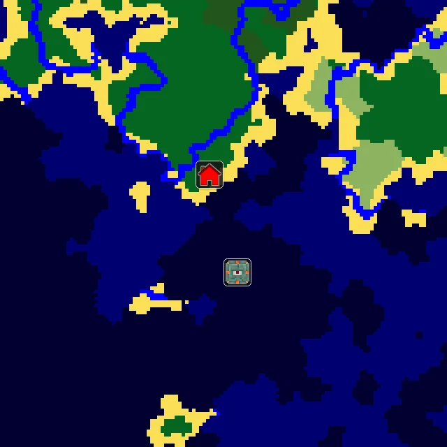 Overworld biome map of seed 4145778673508507 around spawn, with the monument marked