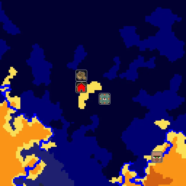 Overworld biome map of seed 2203593064768949 around spawn, with the monument marked