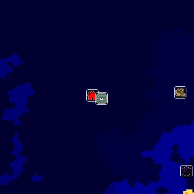 Overworld biome map of seed 11150301916956386 around spawn, with the monument marked