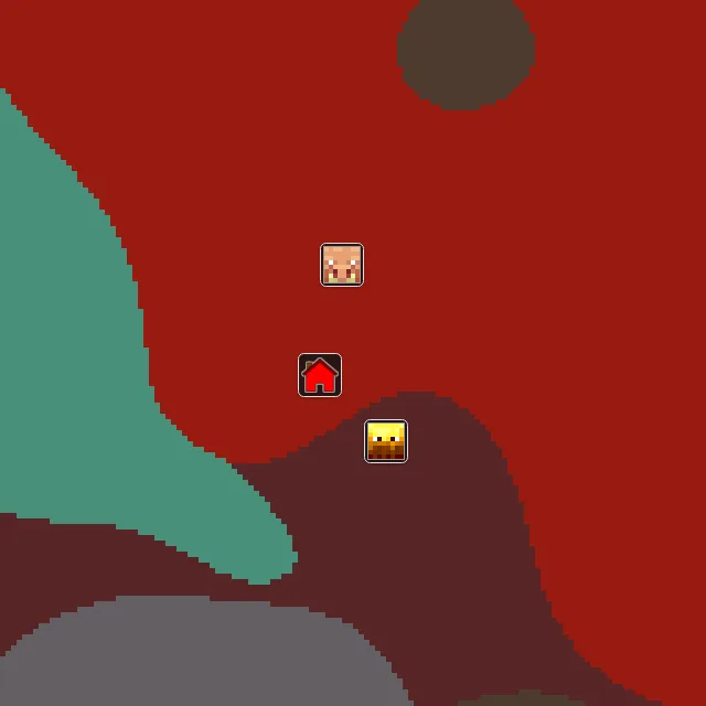 Nether biome map of seed 163001770131945 around Nether 0, 0, with the bastion and fortress marked