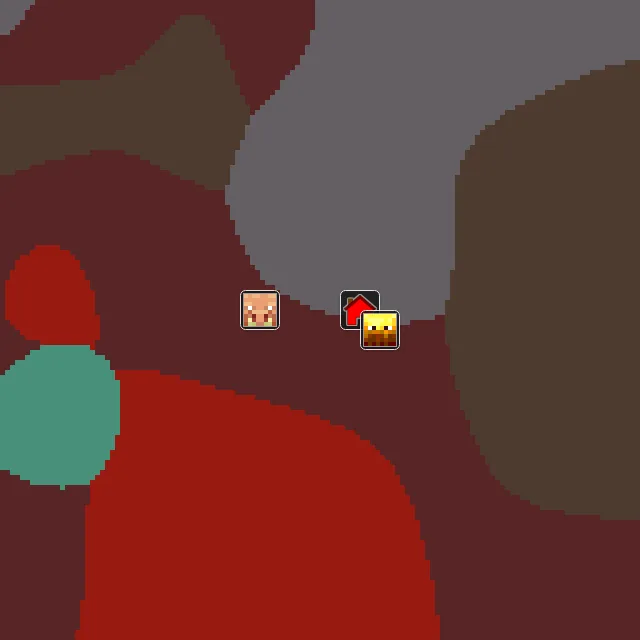Nether biome map of seed 60821801568582 around Nether 0, 0, with the bastion and fortress marked