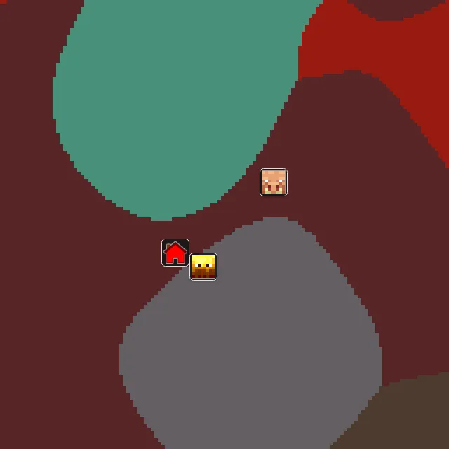 Nether biome map of seed 142888932361826 around Nether 0, 0, with the bastion and fortress marked