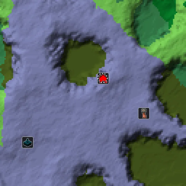 Overworld biome map of seed 4312612076231925310 around spawn, with the pale garden marked