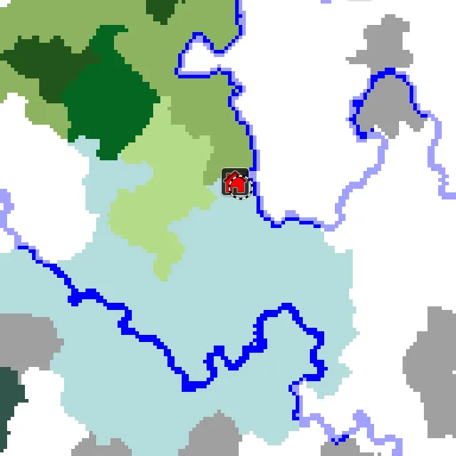 Overworld biome map of seed -1109951368631093494 around spawn, with the ice spikes marked