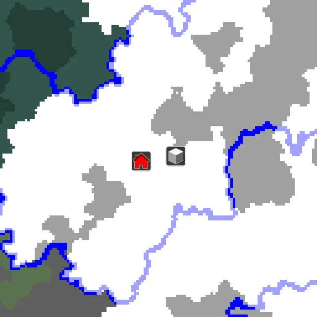 Overworld biome map of seed 13439051365911499 around spawn, with the igloo marked