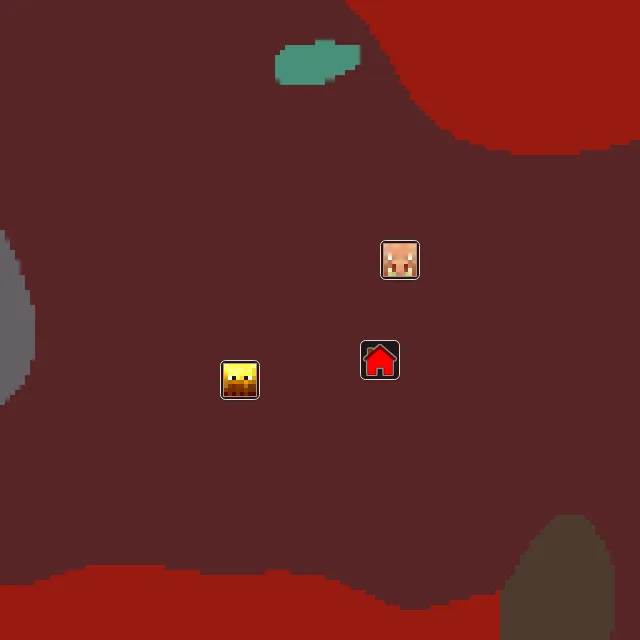 Nether biome map of seed 239327309837419 around Nether 0, 0, with the bastion and fortress marked