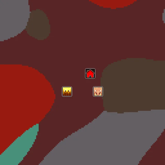 Nether biome map of seed 192528112239690 around Nether 0, 0, with the bastion and fortress marked