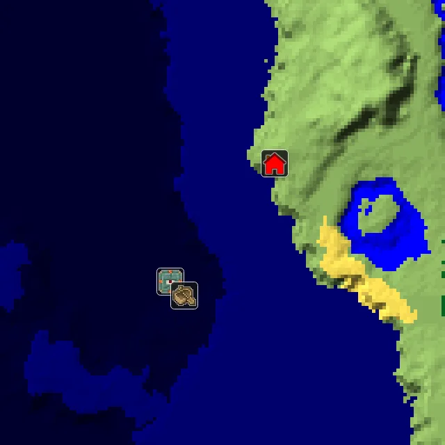 Overworld biome map of seed 9351047029260119 around spawn, with the monument marked
