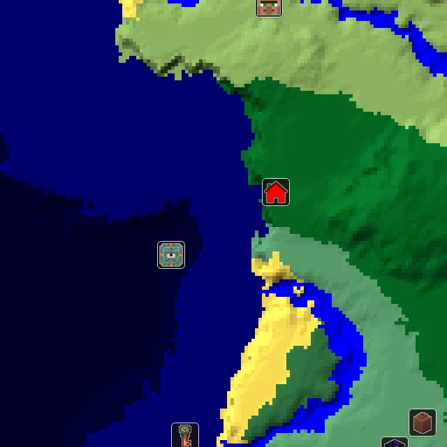 Overworld biome map of seed 3183496926087200 around spawn, with the monument marked