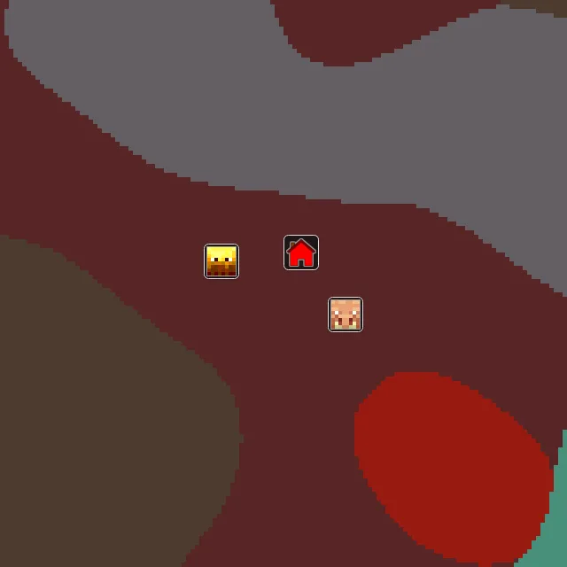Nether biome map of seed 144156980191509 around Nether 0, 0, with the bastion and fortress marked
