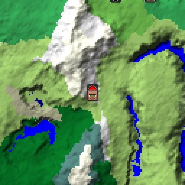 Overworld biome map of seed 3233241926201645 around spawn, with the village marked